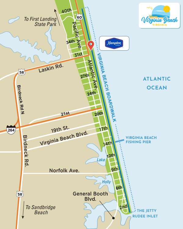 Map of Hampton Inn Virginia Beach Oceanfront North on the Boardwalk